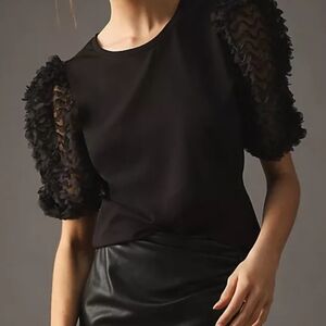 Anthropologie Elegant Black Puff Sleeve Top